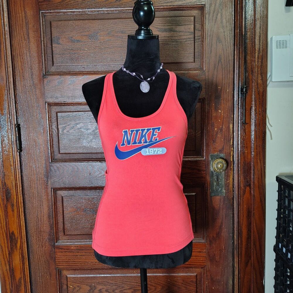 Nike Spell Out Coral Razorback Tank Top Tight Fit Coolant Wmns Sz XS/T286